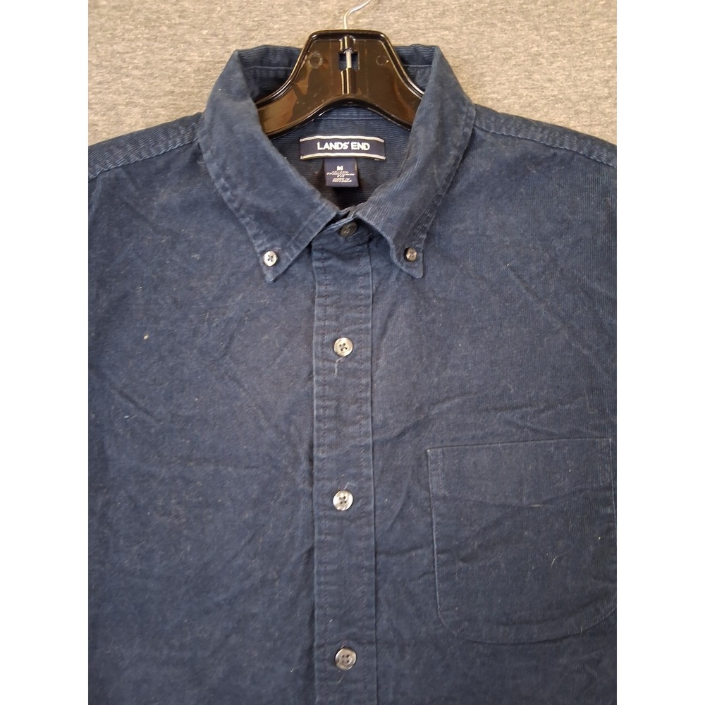 Lands End Mens Shirt M Blue Corduroy Standard Fit Button Up Preppy Dark Academia